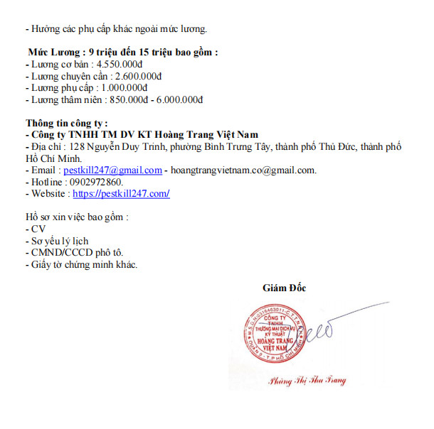 Tuyển nhân viên diệt côn trùng, mức lương đến 15 triệu/tháng 2 nhân viên diệt côn trùng